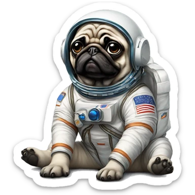 Astronaut Pug sitting on floor sticker