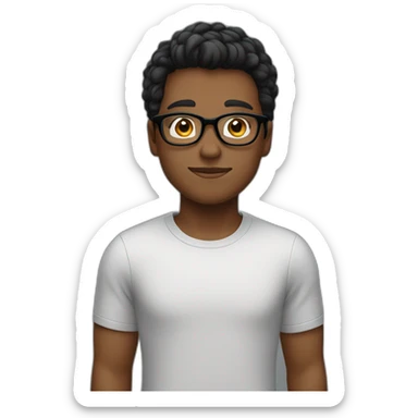 A boy with black-rimmed glasses, black short sleeves and partial hair sticker