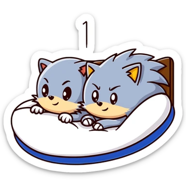 Sonic and Silver hedgehog characters resting on a bed sticker