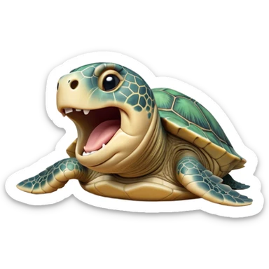 Cinematic Realistic Cute Yawning Sea Turtle Portrait Emoji, Head tilted slightly with a dramatic, wide-open yawn, showcasing a soft, textured shell and a tender, aged face with half-closed, drowsy eyes, rendered with natural shadows and delicate detail; high shine, relaxed yet expressive, styled with a dash of oceanic charm, soft glowing outline, capturing the essence of a sleepy yet affectionate sea turtle that appears ready to stretch out and drift into a peaceful nap! sticker