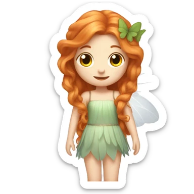 a white skin fairy, long ginger hair and wings sticker