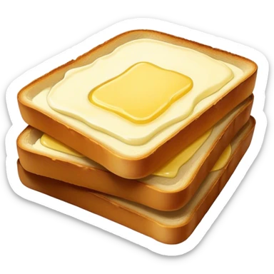 Cinematic warm toasted bread, golden-brown edges, butter melting into the surface, slightly crispy texture, simple and comforting, warm glowing background, inviting and homely. sticker