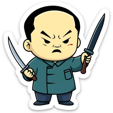 angry Deng Xiaoping holding a knife sticker