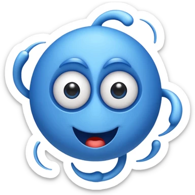 blue cyclone with playful googly eyes and blue limbs, minimal emoji style sticker