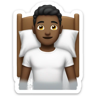 Boy laying on the bed with white T-shirt and black pants sticker
