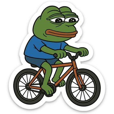 create a pepe riding bike, white background sticker