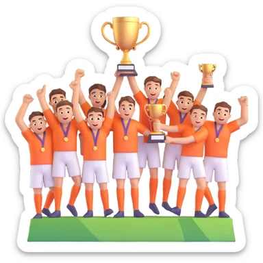 team celebrating with trophy sticker