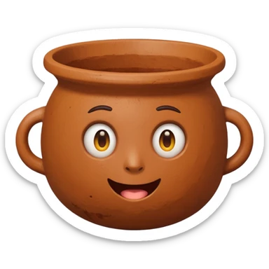 top-down view of a round clay pot focusing on the open mouth, emoji style sticker