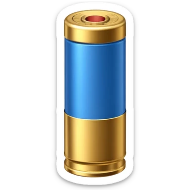 a single blue shotgun shell with a golden base sticker