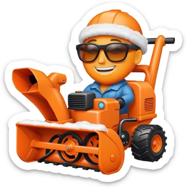 Orange snowblower with face, sunglasses and a smile sticker