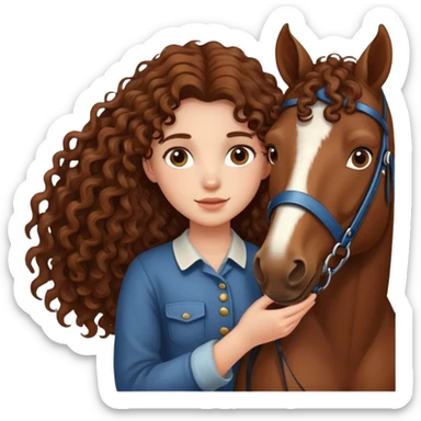girl with brown curly long hair holding horse sticker