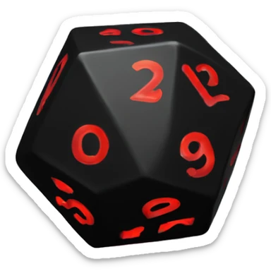 D20 dice black with red numbers glowing sticker