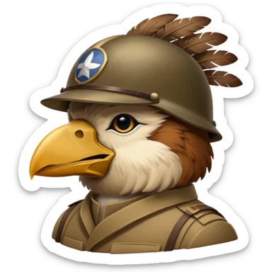 A large bird with a WW2 helmet sticker
