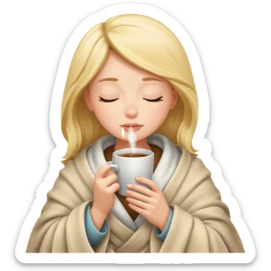 girl inside a blanket sipping coffee eyes closed sticker