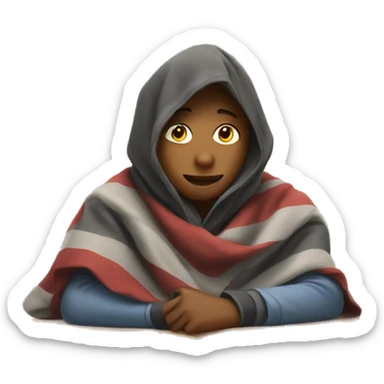 Teen wrapped in a blanket sitting at school desk sticker