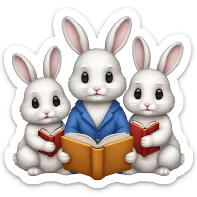 3 rabbits reading book sticker