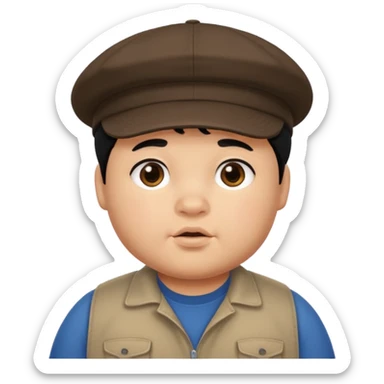 chubby boy black hair wearing cap sticker