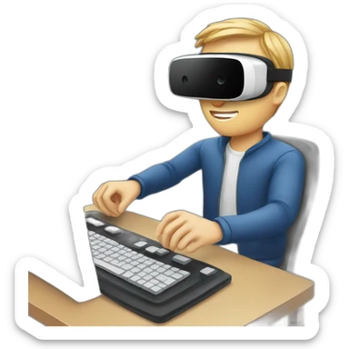 white guy wearing vr headset, typing on keyboard, eating microwave dinner sticker