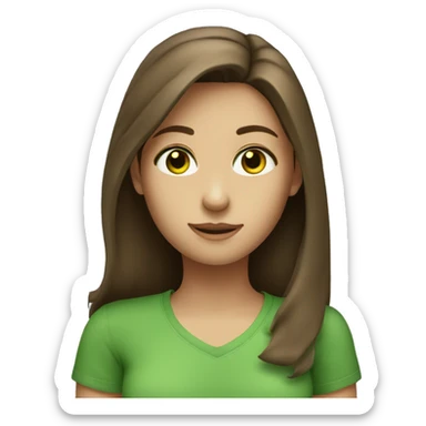 A girl with brown hair green eyes green shirt  sticker