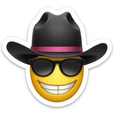 Rose tinted glasses with black cowboy hat and smiley face  sticker