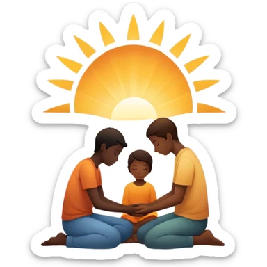 A silhouette of a person sitting with their head down, surrounded by two figures—one offering a hand and another radiating warmth, symbolizing kindness. A soft light behind them represents hope, unseen but present. 🌅 sticker