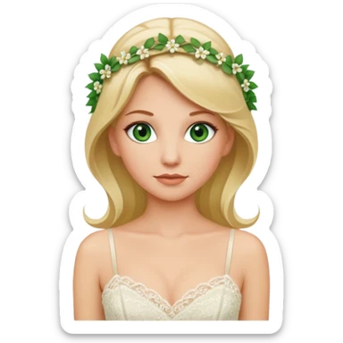 blonde haired green eyed bride in ivory gown with spaghetti straps sticker