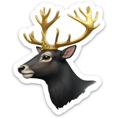 a black stag deer with a golden crown sticker