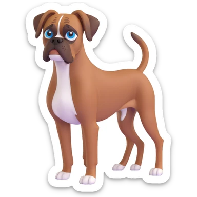 brown boxer dog, blue eye, standing, wagging tail sticker