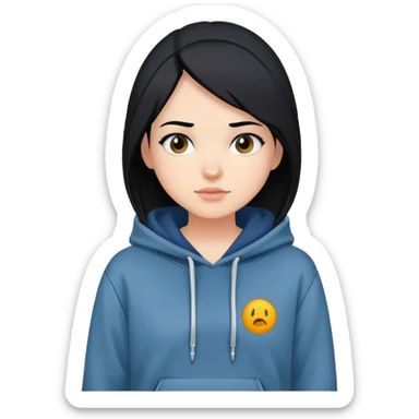girl with black hair, wearing a hoodie and jeans, boyish look sticker