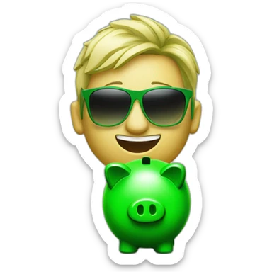 green piggybank with green sunglasses sticker
