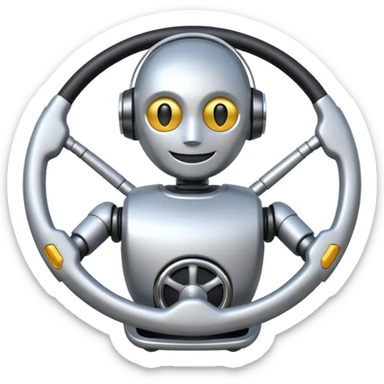 friendly robot with a steering wheel representing Selenium WebDriver, emoji style sticker