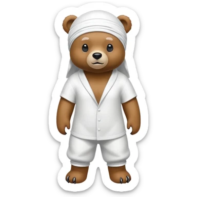 Complete full-body view of a bear wearing a white durag, showing from head to toe sticker