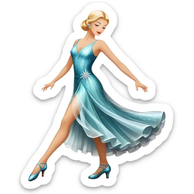 Humanless Icon for Ballroom Dance: elegant ballroom dance shoes, a sparkling dress, and a dance floor with a spotlight. The icon should capture the grace and elegance of ballroom dancing, with emphasis on movement and rhythm. Transparent background. sticker