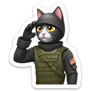 Cat Ninja saluting with his paw to his forehead like a solider in the army sticker