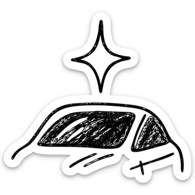 hand-drawn outlined icon of a small bright star on a glossy black vehicle surface, subtle reflections, clean and modern sticker