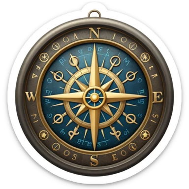 Mystical compass with arcane symbols, dark metallic iOS-style emoji sticker
