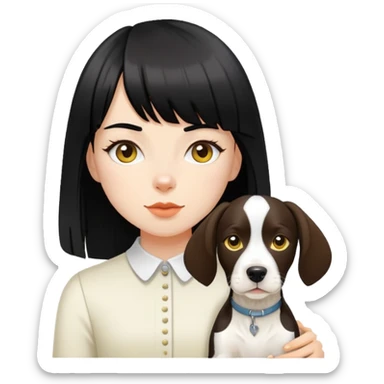 girl with long black  straight bangs hair and tococo a Springer dog  and yellow bull terrier sticker