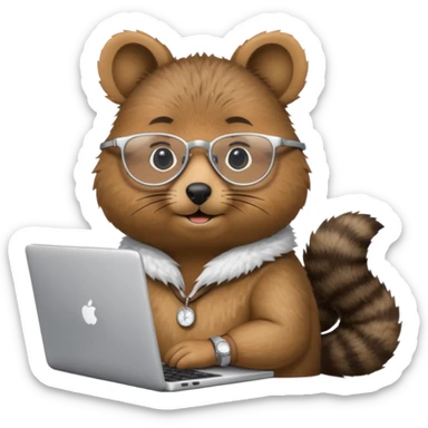 Quokka with silver-rimmed glasses working on a laptop sticker