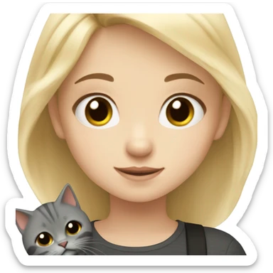 Little blonde girl holding gray and black cat ￼ sticker