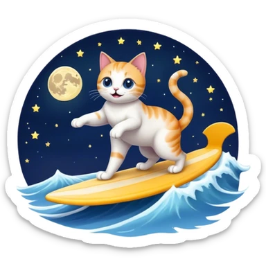  a cat surfing on the moon sticker