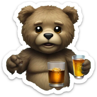 gruff teddy bear holding a shot glass of liquor in the ocean sticker