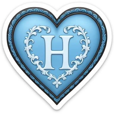 Can you make a baby blue heart with a white letter in the middle in a gothic style, the letter is H sticker