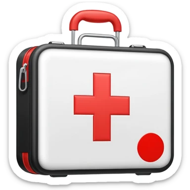 Minimalistic flat vector icon, iOS style, thin black contour on white background. A medical kit with a cross symbol. sticker