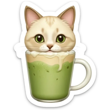 Happy Siamese Cat holding in its paws an iced matcha latte sticker