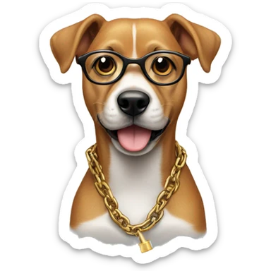A dog wearing specs and cigarette in mouth with chain in neck sticker