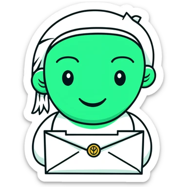 Maya hieroglyphic smile face - receiving a letter, perfect geometric lines, ONLY white and deep green colors, no other colors, flat design, clear messaging symbolism sticker