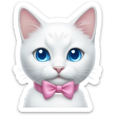 white cat with a pink bow and blue eyes sticker