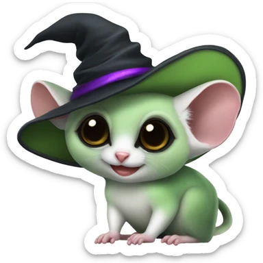 green sugar glider with witch hat on sticker