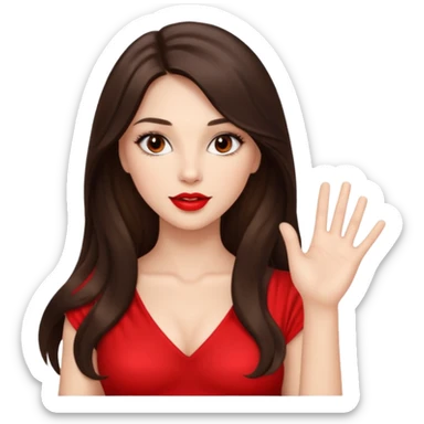 Beautiful brunette lady sexy with raised 1 hand, long hair red lips sticker