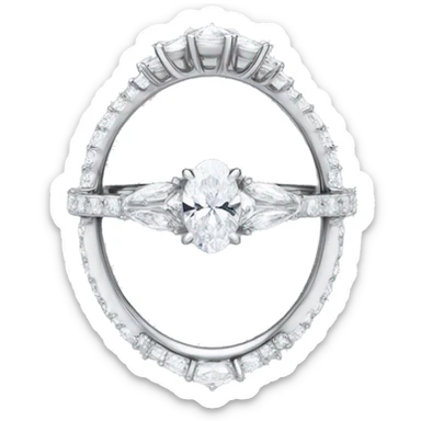 Oval center engagement ring with Marquise band in a white gold setting sticker